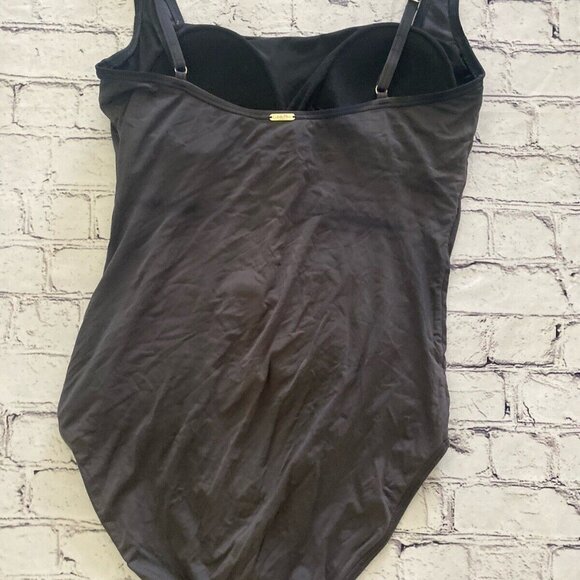 Calvin Klein Women's Ruched Panel One Piece Swimsuit Silver Brown Swimwear Sz 12 - Picture 7 of 16